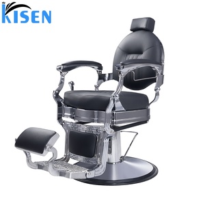 Chaise de barbier inclinable vintage KISEN, vente flash spéciale, noire, cadre argenté, grande capacité de poids, chaises de barbier pour hommes - Product Image 5