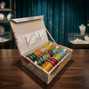 Juego de Brazaletes de Cristal de Cachemira Multicolor con Ghungroo – Juego de 12 Docenas de Brazaletes de Cristal Jelly en Caja Organizadora Decorativa para Mujeres y Niñas - Product Image 3
