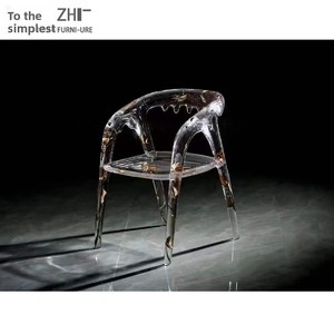 Chaise de designer en verre transparent de luxe léger, forme irrégulière Goutte d'eau glacée, siège en cristal décontracté, mobilier d'intérieur - Product Image 5