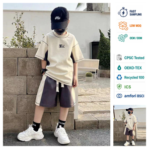 Conjunto de Verão para Meninos 2026 Novo Kit Casual Esportivo de 2 Peças para Crianças Grandes, Camiseta de Manga Curta com Estampa de Letras em Algodão, Atacado, Roupas Combinando para a Família - Product Image 1