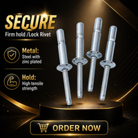 Rivets métriques en acier 4.8/6.4, rivets structurels Now-Lock, rivets aveugles mono-boulons en acier avec finition plaquée zinc, Remaches