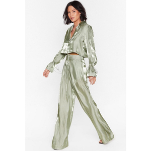 Chaqueta corta <span class=keywords><strong>de</strong></span> satén <span class=keywords><strong>de</strong></span> seda brillante <span class=keywords><strong>de</strong></span> alta calidad <span class=keywords><strong>para</strong></span> <span class=keywords><strong>mujer</strong></span>, <span class=keywords><strong>trajes</strong></span> recortados <span class=keywords><strong>con</strong></span> botones, pantalones largos, traje Formal <span class=keywords><strong>de</strong></span> trabajo <span class=keywords><strong>para</strong></span> <span class=keywords><strong>fiesta</strong></span> y Noche - Product Image 4