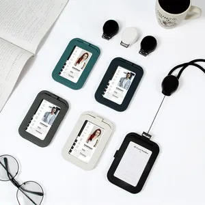 Modern Fashion Adjustable Vertical Horizontal Leather Name Tag ID Protector Badge Clips ID Card Holder With Neck Strap Lanyard