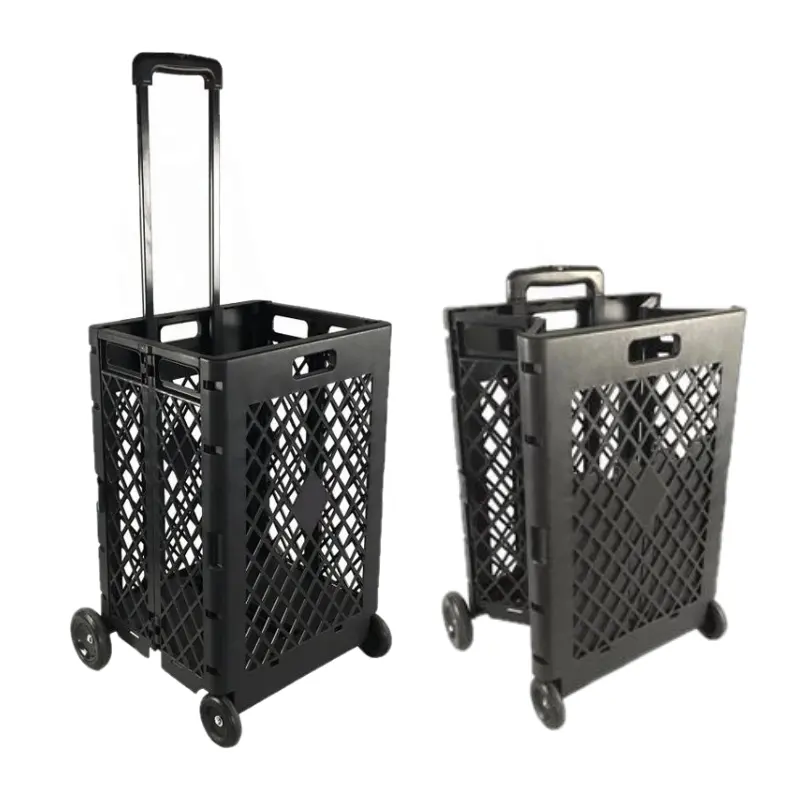 China Factory Large Capacity Plastic Compact Foldable Utility Folding Shopping Trolley Cart with Telescopic Handle