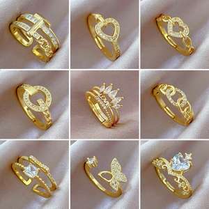 Nuevo anillo de mariposa chapado en oro de 18K, anillos abiertos ajustables, circonita cúbica brillante, circonita cúbica, CZ perlas, anillos de corona para mujer - Product Image 2