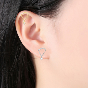 <b>Titanium</b> Plated Tassel Earrings Studs <b>Chain</b> Ear Cartilage Jewelry For Party Geometric Design Prong Setting Stainless Steel - Product Image 2