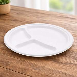 ProTakeOut Assiettes compostables en bagasse à 3 compartiments de 10 pouces, lot de 500 (125/4), sans PFAS, sans danger pour les aliments, compatibles congélateur et micro-ondes - Product Image 3