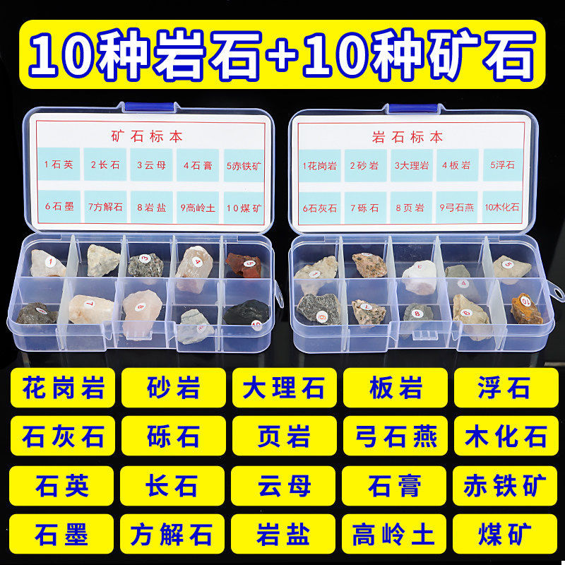 10 types rocks-10 types minerals-magnifying glass gift