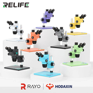 Microscopio Estéreo Trinocular HD RELIFE RL-M6T Pro-B11 con Zoom Continuo de 6.5X-65X, Multicolor Opcional para Reparación de PCB - Product Image 1