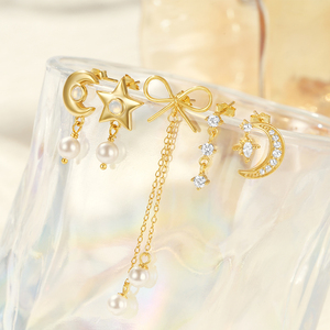 CANNER Vente en gros – Nouvel ensemble de boucles d'oreilles simples en argent sterling S925 avec étoile, lune, perle, nœud, pierre de lune et zircon 5A - Product Image 2