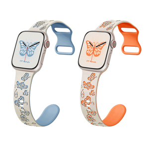 สายซิลิโคนทูโทนลายผีเสื้อสำหรับนาฬิกาแอปเปิ้ล Ultra2สายนาฬิกา49มม. สำหรับ iWatch 9 8 7 6 5 38 40 41 42 44 45มม. - Product Image 1