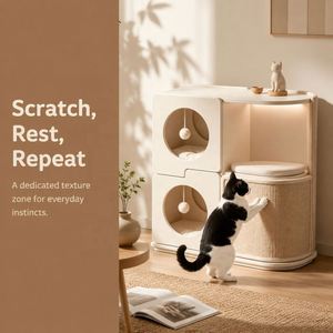 Table d'appoint modulaire pour chat, meuble pour animaux de compagnie tout-en-un, espace de repos multi-niveaux pour chat avec surface à gratter et lumière LED - Product Image 5