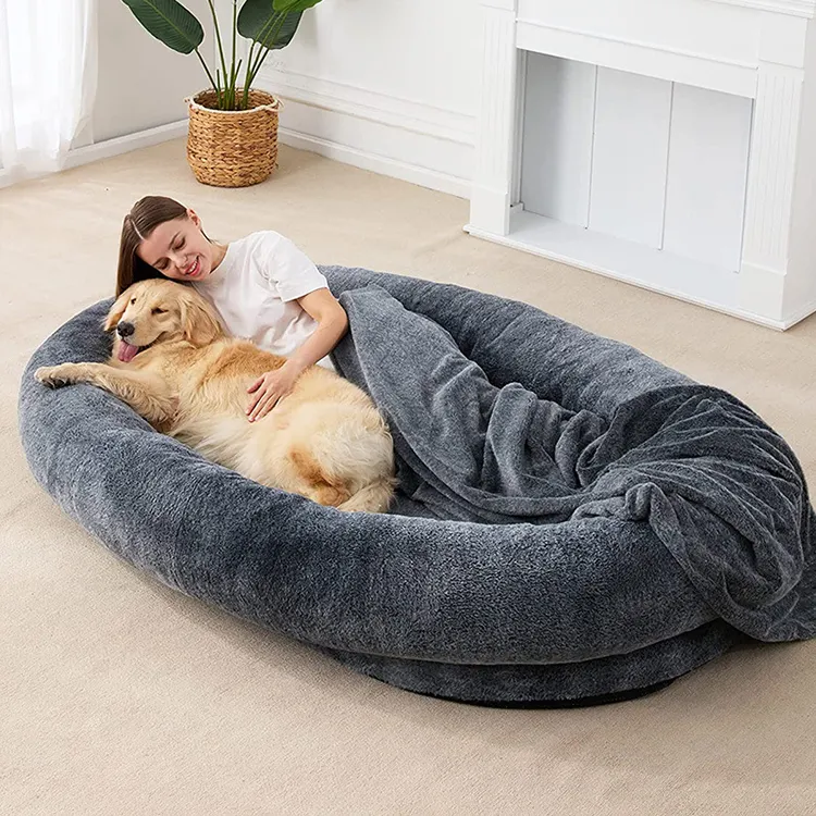 Toptan fiyat insan köpek yatağı Ultra büyük dev peluş yetişkin insan yetişkinler için köpek yatağı