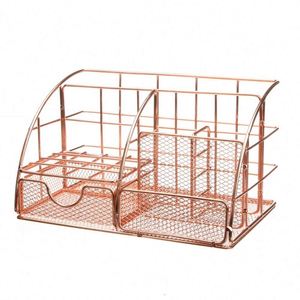 Hot Saling Rose Gold Desk Organizer Mesh Desk Organiser <b>Pen</b> Holder <b>Multi</b>-Use Metal Desktop Organizer Phone Holder Store - Product Image 2