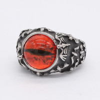 Bague Homme Oeil de Dragon Gothique en Acier Inoxydable Bague Pierres Précieuses Jaune Vert Rouge Bleu Gris