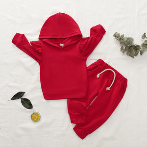 Ensemble de vêtements pour filles style explosion : sweat à capuche couleur unie avec manches en dentelle + pantalon, ensemble deux pièces pour enfants - Product Image 4