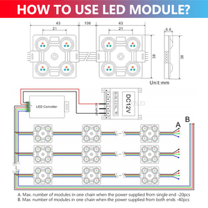 Módulo LED DC12V SMD5050 1.44W 4 Módulos Impermeables Retroiluminación por Inyección Luz RGB para Iluminación Mágica y Señalización - Product Image 6