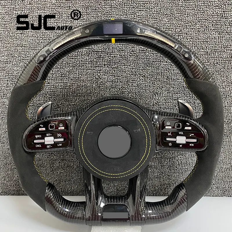 SJC roda kemudi mobil serat karbon LED kustom otomatis untuk Mercedes Benz 808 C63 E63 W213 C43 A45 G63 G500 S63 GLA45 GL-S63 AMG