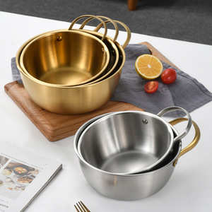 Stainless Steel Noodle Cooker 1.1L-2L Double Handle Induction Compatible Soup Pot Mini Hot Pot Silver Gold Color - Product Image 1