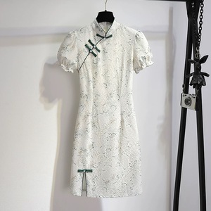 Abito Lungo da Donna Stile <span class=keywords><strong>Palazzo</strong></span> Retrò 2025 di Tendenza, Collo Alto, Maniche a Sbuffo, Stampa Digitale in Pizzo, Asimmetrico Naturale, Casual - Product Image 5