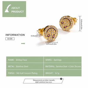 Boucles d'oreilles clous rondes en zircon, en acier inoxydable plaqué or 14 carats sous vide, avec zircone cubique - Product Image 2