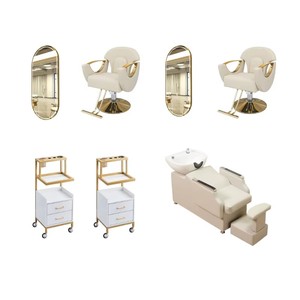 Best Sale White Salon Furniture Package Set with <b>LED</b> Mirror Barber Chair Handcart and Shampoo <b>Bed</b> Trolley for Hair Salon or Shop - Product Image 6