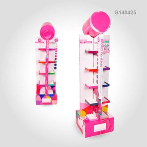 Soporte de exhibición de piso POS de maquillaje llamativo diseño personalizado cosmético de 4 lados para cuidado de la piel y esmalte de uñas - Product Image 3