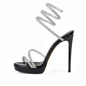 Sandali da Donna 2026 con Plateau Medio, Cinturini a Spirale con Strass e Vernice Nera per Banchetti - Product Image 4