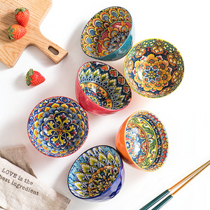 Tazón de Porcelana Bohemia Pintado a Mano con Diseño Floral, Tazón Redondo de Cerámica para Servir en el Hogar, Cocina o Fiestas - Product Image 2