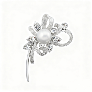 Broche de aleación con incrustaciones de diamantes al por mayor, flor de pecho nupcial de <span class=keywords><strong>boda</strong></span> de mano para mujer, flor de pecho de perla blanca para mujer - Product Image 6