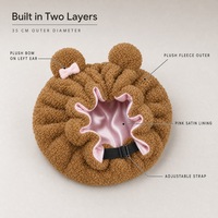 Bonnet de nuit tendance en satin à double couche avec sangle élastique réglable et nœud en peluche pour femmes – Vente en gros personnalisée