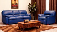 Ensemble de canapés trois places en cuir véritable de haute qualité, moderne, pour salon, villa, usage domestique, confortable, marque ARREDAMENTI, garantie 2 ans