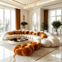 Canapé modulaire incurvé en forme de nuage, revêtu de velours, avec poufs, pour salon de villa