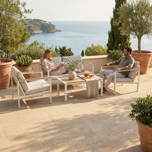 Set Sofa Luar Ruangan Rangka Baja Modern 4 Buah Set Furnitur Teras dengan 2 Kursi Loveseat dan Meja untuk Taman Dek. - Product Image 3