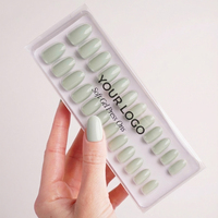 Faux ongles en gel souple réutilisables, sans HEMA, ronds, de taille moyenne, couleur menthe naturelle, à presser, pour marque privée