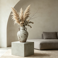 Vase en céramique rustique texturé vieilli à deux poignées, en forme de bulbe, pour la décoration en gros des hôtels et villas - Vente directe usine