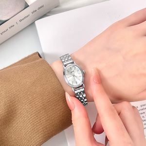 Womens Silver Oval Watch Stainless Steel <b>Bracelet</b> Sunburst Dial Elegant Quartz Wristwatch - Product Image 2