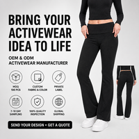 Pantalon de yoga évasé à taille repliable pour femme avec logo personnalisé, double usage, taille basse, coupe cloche, pour le yoga, les loisirs et le quotidien