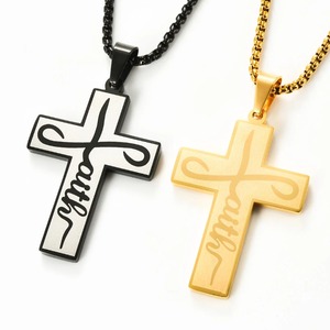 Collier pendentif croix religieuse chrétienne en acier inoxydable argenté, doré, noir, bijoux de prière catholique, cadeau pour hommes et femmes - Product Image 1