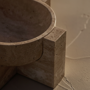 Tazón de travertino de piedra Natural Beige clásico para decoración del hogar, cuenco de travertino y bandeja en soporte, cuenco de travertino con soporte - Product Image 1
