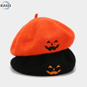 Vente en gros <span class=keywords><strong>de</strong></span> béret <span class=keywords><strong>de</strong></span> citrouille personnalisé <span class=keywords><strong>de</strong></span> haute qualité avec broderie, chaud, hiver, automne, Halloween, sourire, pour femme - Product Image 2