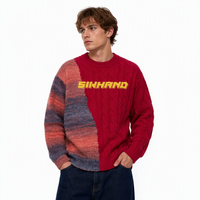Pull-over personnalisable pour homme en polyester/coton tricoté, anti-plis, respirant, col rond, torsadé, long, patchwork, pour l'automne