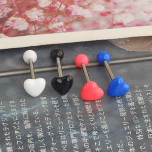 Vente en gros de barres de piercing pour <span class=keywords><strong>la</strong></span> langue en acrylique en forme de cœur, 16 mm, 14 g, 5 couleurs, piercing pour <span class=keywords><strong>la</strong></span> langue pour femmes et hommes - Product Image 6