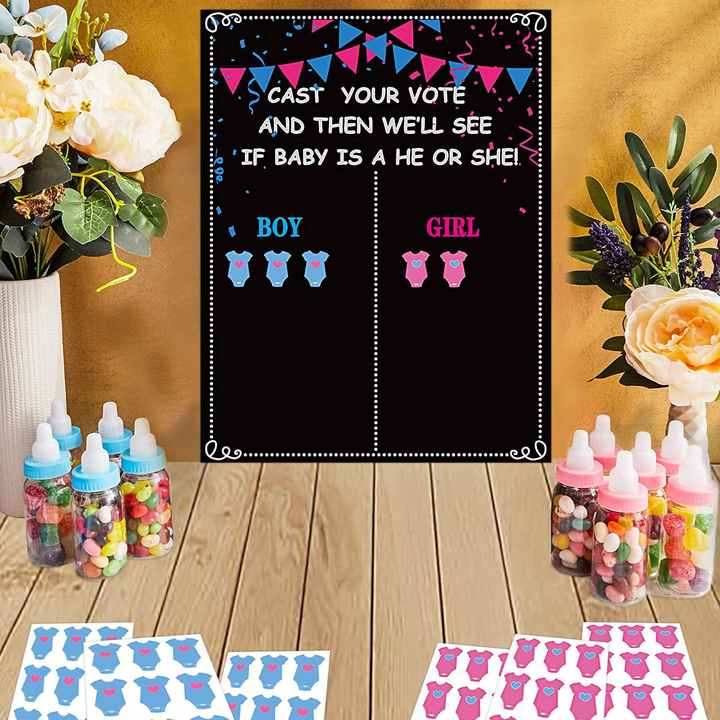 Set Gender Reveal Party - Poster 54x65cm + 60 Adesivi Boy/Girl, Per Feste Baby Shower E Rivelazione Sesso - Foto 10