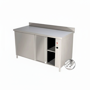 Tavolo riscaldato in acciaio inossidabile con porte scorrevoli - Product Image 1