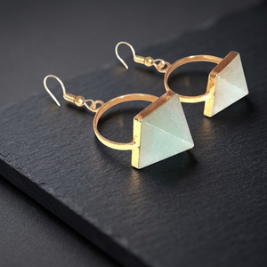 Wholesale Handmade Green Quartz <b>Crystal</b> Pyramid <b>Stud</b> <b>Earrings</b> Set Antique Gold Plated Natural Gemstone Fashion Jewelry Brass - Product Image 3