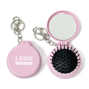 Pop-up Folding Hair Brush and Mirror with Keychain Promotional Pocket Brush and Mirror Bag Pendant