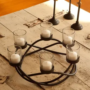圆形波浪烛台在桌子中心和玻璃锻铁现代黑色家居装饰金色定制包500件