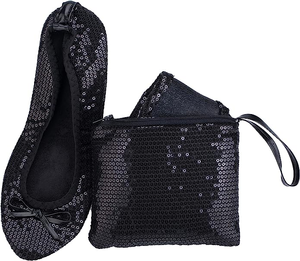 Zapatillas de ballet con lentejuelas en color negro, plateado, dorado, con cremallera - Product Image 5