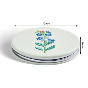 Best Selling Personalized Foldable <b>Compact</b> Metal Frame Fresh Green Grass Embroidery Circular Double Sided Cosmetic Pocket <b>Mirror</b> - Product Image 3